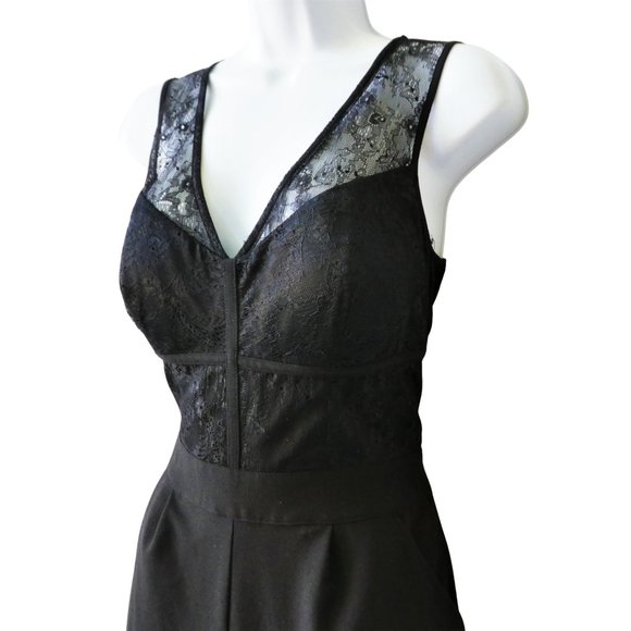Bebe Black Jumpsuit Lace Overlay Corset Padded Bra Pockets...